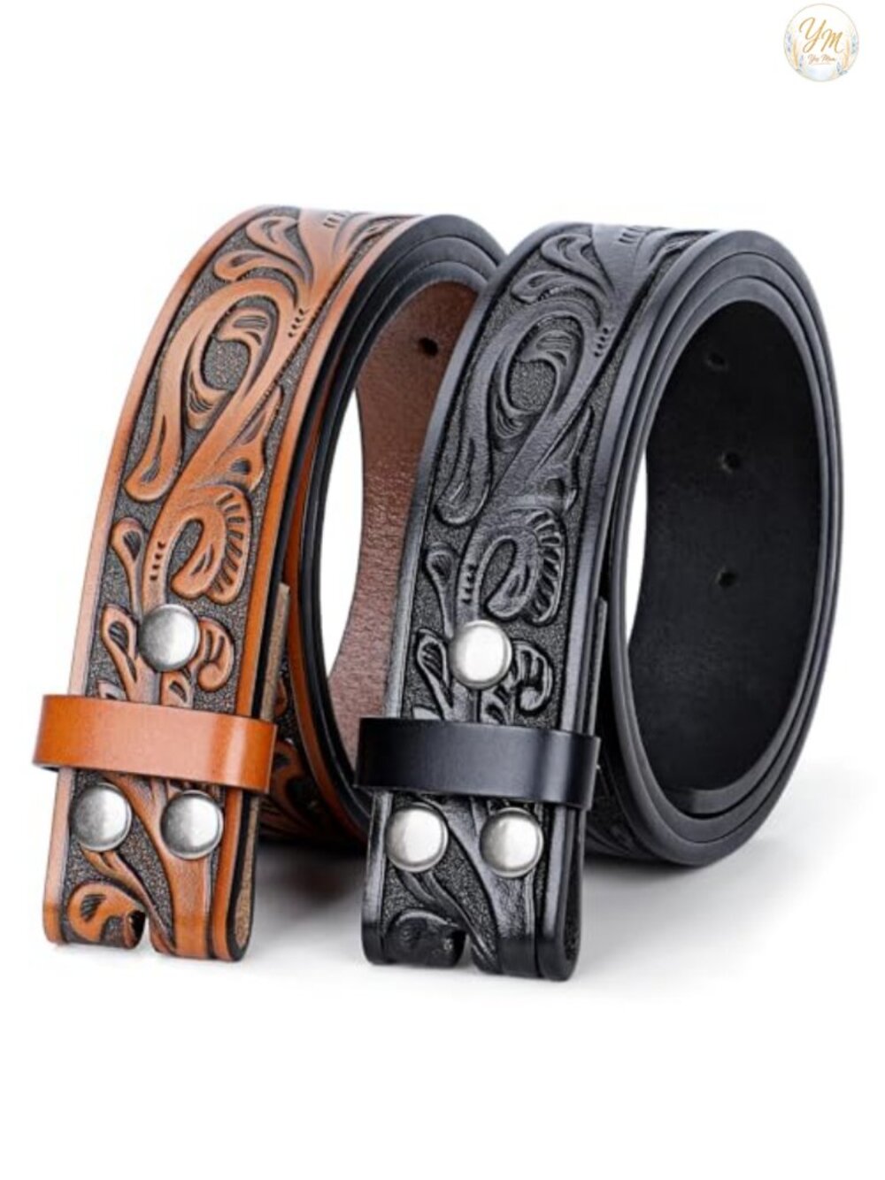 2 Pack Western Belt Strap Split Leather Floral Embossed Cowboy Cowgirl Belt